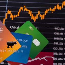 A credit card amidst stock market charts, showcasing its importance on Webull.